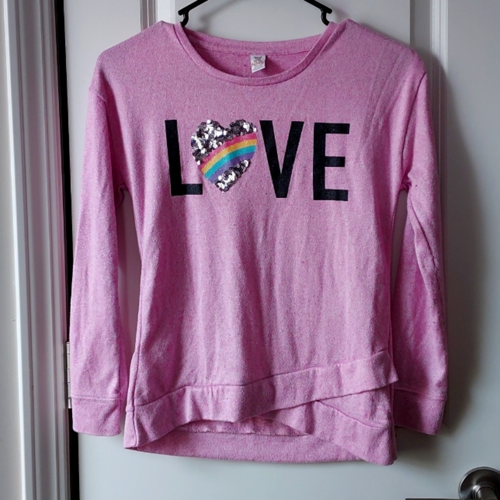 Sweet Butterfly long sleeve top/sweater medium (10-12) pink w/white throughout